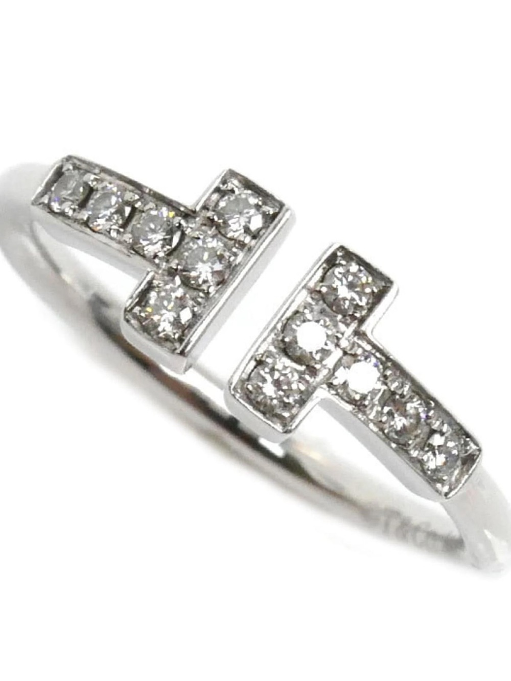 Moissanite Open-Style Silver Pavé T-Bar Ring